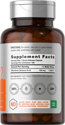 Horbach Vitamin B-2 100mg | 180 Capsules | Non-GMO &amp; Gluten Free Supplement | Vitamin B2 Riboflavin