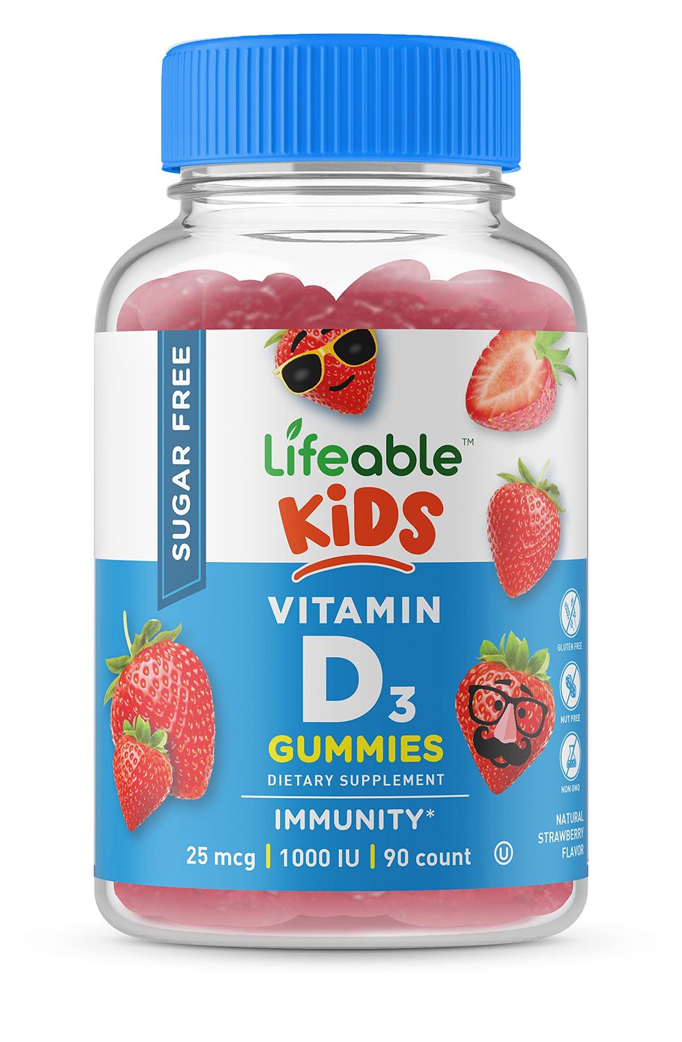Lifeable Sugar Free Vitamin D for Kids 1000 IU - Great Tasting Natural Flavor Gummy Supplement - Gluten Free Vegetarian Chewable - for Strong and Healthy Bones, for Children, Teen, Toddler, 90 Gummies