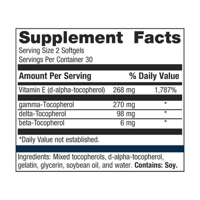 Metagenics E Complex-1:1 - Tocopherol Vitamin E Blend - High Potency Vitamin E - Antioxidants Supplement* - with Gamma-, Delta- &amp; Beta-Tocopherols - Gluten-Free - 60 Softgels