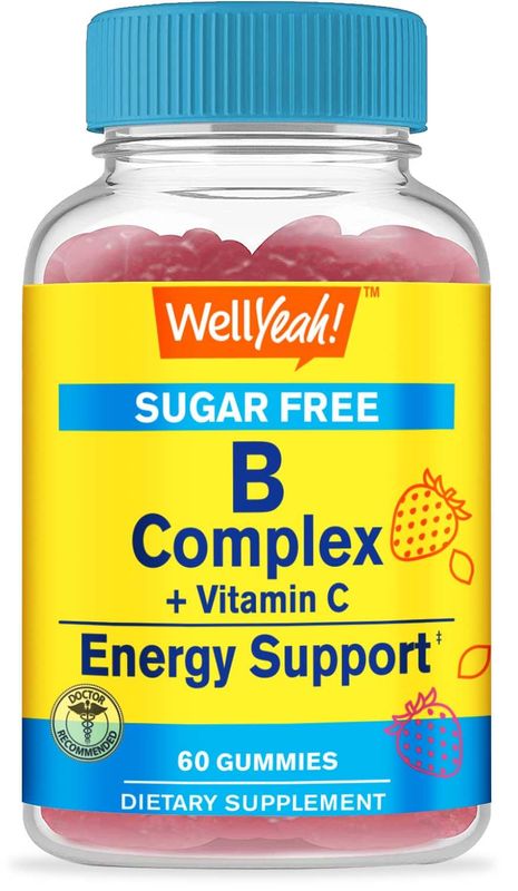 WellYeah Vitamin B Complex Sugar Free Gummies | with Vitamin C, Folic Acid | Immune and Energy Support | Strawberry Flavor | 60 Count