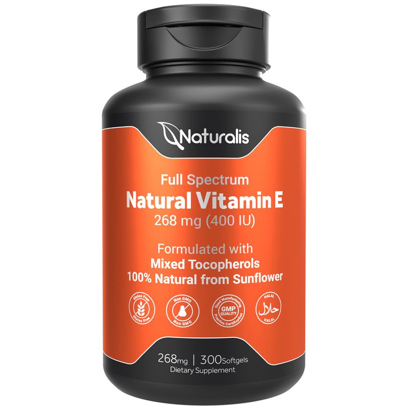 Naturalis Sunflower Vitamin E 268mg (400 IU) with Mixed Tocopherols | Essential Skin Vitamin &amp; Immune Support | Non-GMO, Soy &amp; Gluten Free | 300 Softgels