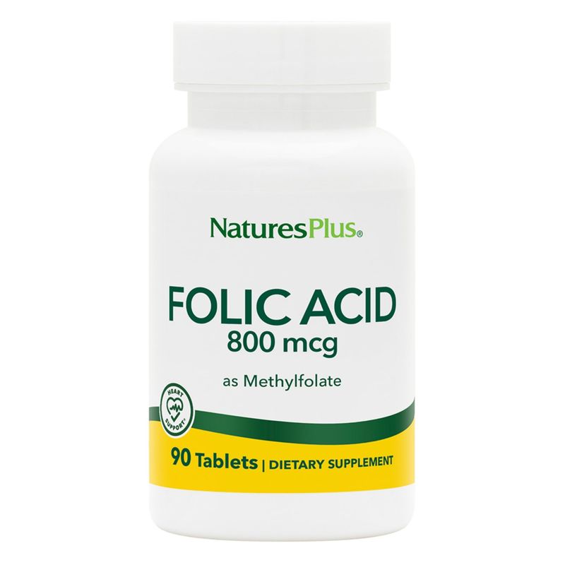 Natures Plus Folic Acid (Methylfolate) - 800 mcg, 90 Vegan Tablets - Supports Healthy Tissue Growth - Vegetarian, Gluten-Free - 90 Servings