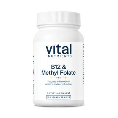 Vital Nutrients Vitamin B12 &amp; Methyl Folate | Vegan Methylated Folate and B12 Supplement | Supports Nervous System &amp; Metabolism* | High-Potency B12 Vitamins * | Gluten, Dairy, Soy Free | 100 Capsules