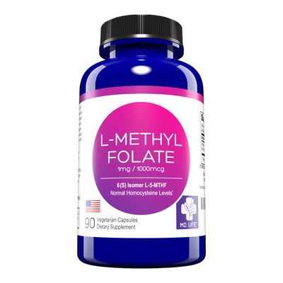 MD Life L Methylfolate 1mg - Professional-Grade Active Methylfolate Supplement - Maximum Potency MTHFR Supplements - L methylfolate 1mg 90 Capsules - Essential Amino Acids