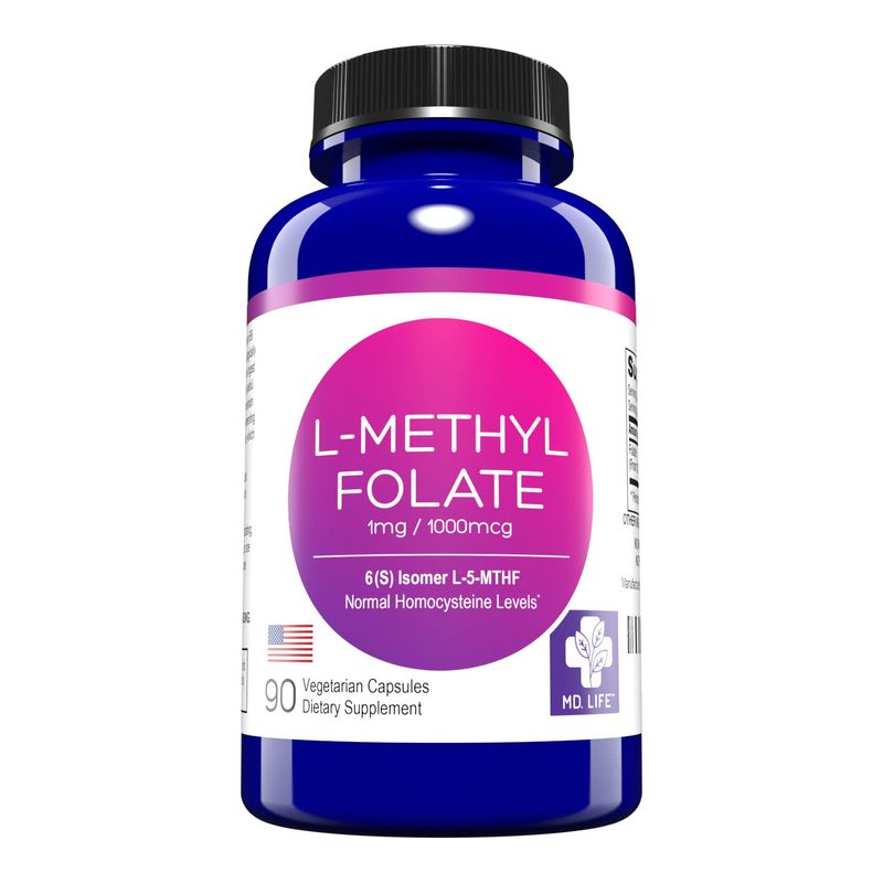 MD Life L Methylfolate 1mg - Professional-Grade Active Methylfolate Supplement - Maximum Potency MTHFR Supplements - L methylfolate 1mg 90 Capsules - Essential Amino Acids