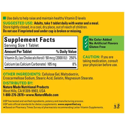 Vitamin D3, 220 Tablets, Vitamin D 2000 IU (50 mcg) Helps Support Immune Health, Strong Bones and Teeth, & Muscle Function, 250% of Daily Value for Vitamin D in One Daily Tablet