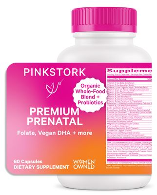 Pink Stork Premium Prenatal Vitamin for Women - Organic Whole-Food Ingredients, Multivitamin &amp; Probiotics - Morning Sickness, Digestion, &amp; Energy - Folate, B6, &amp; Iron - 60 Capsules