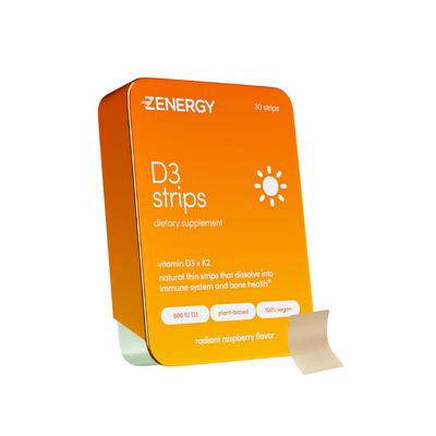 ZENERGY D3 Oral Strips - Raspberry Flavor | 800 IU Vitamin D3 + 120mcg Vitamin K | 100% Vegan, 0 Sugar, 0 Calories, 0 Gluten, 0 Aspartame, Non-GMO, Plant-Based, Instant Action | 1 Tin = 30 Strips