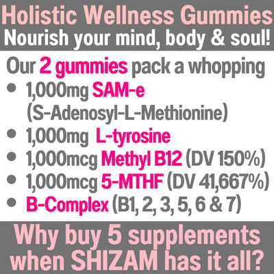 SAM-e &amp; L-Tyrosine Gummies 1000mg Each &amp; Vitamin B-Complex w Methyl B12 &amp; 5-MTHF, Supplement/Supplements Capsules Powders Pills Alt, 1000 750 500 400 250 mg Same Ltyronise Ltyrosine 400mg 500mg 750mg