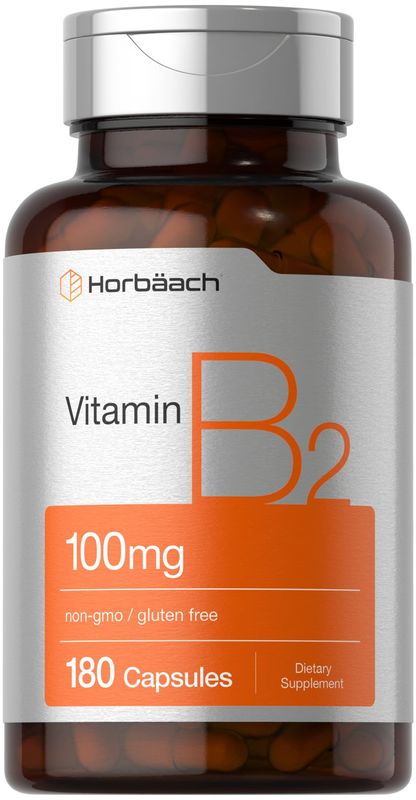 Horbach Vitamin B-2 100mg | 180 Capsules | Non-GMO &amp; Gluten Free Supplement | Vitamin B2 Riboflavin