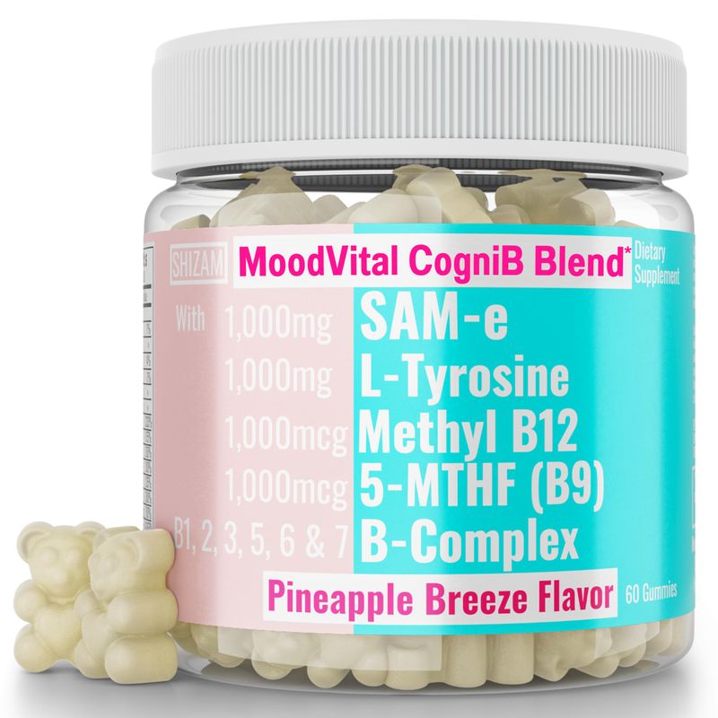 SAM-e &amp; L-Tyrosine Gummies 1000mg Each &amp; Vitamin B-Complex w Methyl B12 &amp; 5-MTHF, Supplement/Supplements Capsules Powders Pills Alt, 1000 750 500 400 250 mg Same Ltyronise Ltyrosine 400mg 500mg 750mg