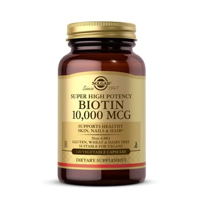 Solgar Biotin 10,000 mcg, 120 Vegetable Capsules - Energy, Metabolism, Promotes Healthy Skin, Nails &amp; Hair - Super High Potency - Non-GMO, Vegan, Gluten, Dairy Free, Kosher - 120 Servings