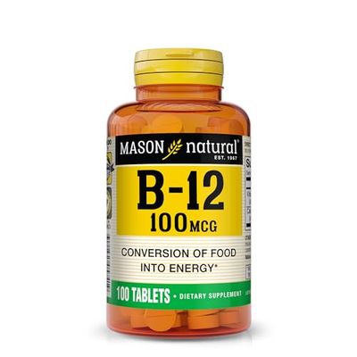 MASON NATURAL Vitamin B12 100 mcg with Calcium - Healthy Conversion of Food into Energy, Supports Nerve Function and Health, 100 Tablets