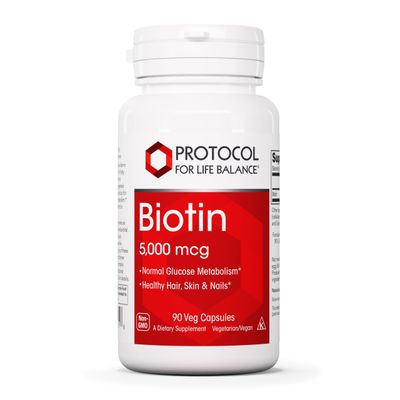 Protocol Biotin 5,000mcg - Vitamin B7 Supplement - Hair, Skin, Nails Support* - for Carb Metabolism &amp; Cell Growth* - Biotin Vitamin B Capsules - 90 Veg Caps