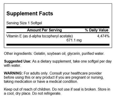 Swanson Natural Vitamin E 1000 Iu (671.10 Milligrams) 250 Sgels