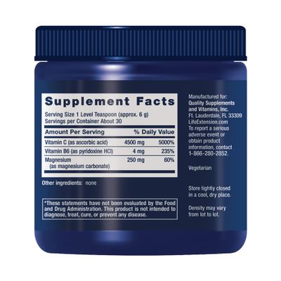 Life Extension Effervescent Vitamin C Magnesium Crystals, immediate Relief from Occasional Constipation, Gluten-Free, Non-GMO, Vegetarian, Net Wt. 180 Grams
