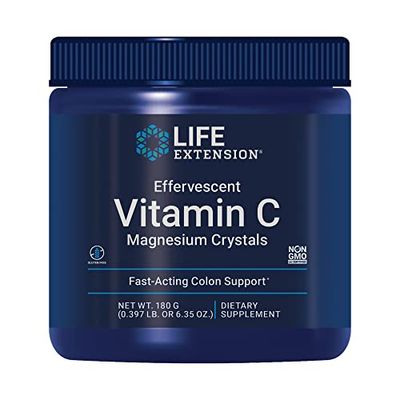 Life Extension Effervescent Vitamin C Magnesium Crystals, immediate Relief from Occasional Constipation, Gluten-Free, Non-GMO, Vegetarian, Net Wt. 180 Grams