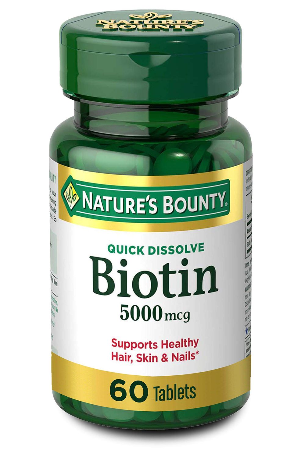 Biotin by Nature&#39;s Bounty, Vitamin Supplement, Supports Metabolism for Cellular Energy and Healthy Hair, Skin, and Nails, 5000 mcg, 60 Quick Dissolve Tablets