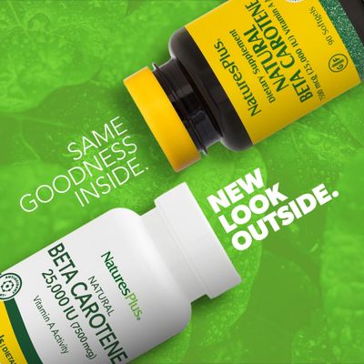 Natures Plus Natural Beta Carotene - 25,000 iu Vitamin A & Vitamin E, 90 Softgels - Eye Supplement, Antioxidant, Aids in Free Radical & Natural Cellular Defense - Gluten-Free - 90 Servings