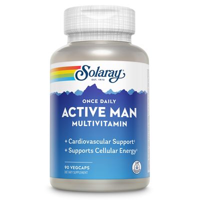 Solaray Once Daily Active Man Multivitamin &amp; Mineral, Multivitamin for Cardiovascular, Support, Energy &amp; Focus, Digestive Enzyme Blend, Amino Acids and Whole Food Base, 90 Servings, 90 VegCaps