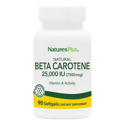 Natures Plus Natural Beta Carotene - 25,000 iu Vitamin A &amp; Vitamin E, 90 Softgels - Eye Supplement, Antioxidant, Aids in Free Radical &amp; Natural Cellular Defense - Gluten-Free - 90 Servings