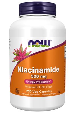 NOW Foods, Niacinamide (Vitamin B-3) 500 mg, Energy Production*, 250 Veg Capsules