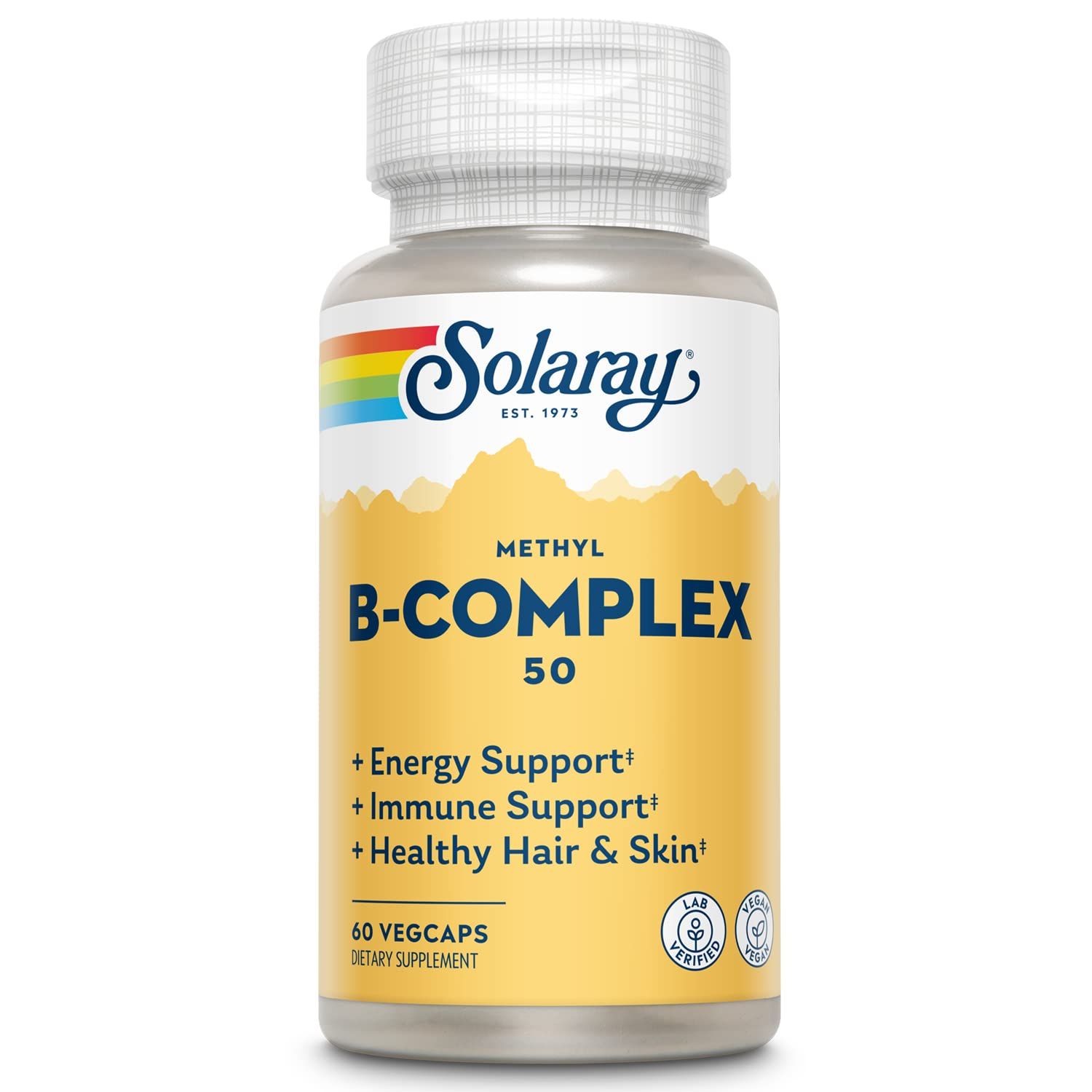 Solaray Methyl B-Complex 50mg | Methylated Forms of Folate &amp; B-12 | Healthy Hair &amp; Skin, Nerves, Immune Function &amp; Metabolism Support | 60 VegCaps