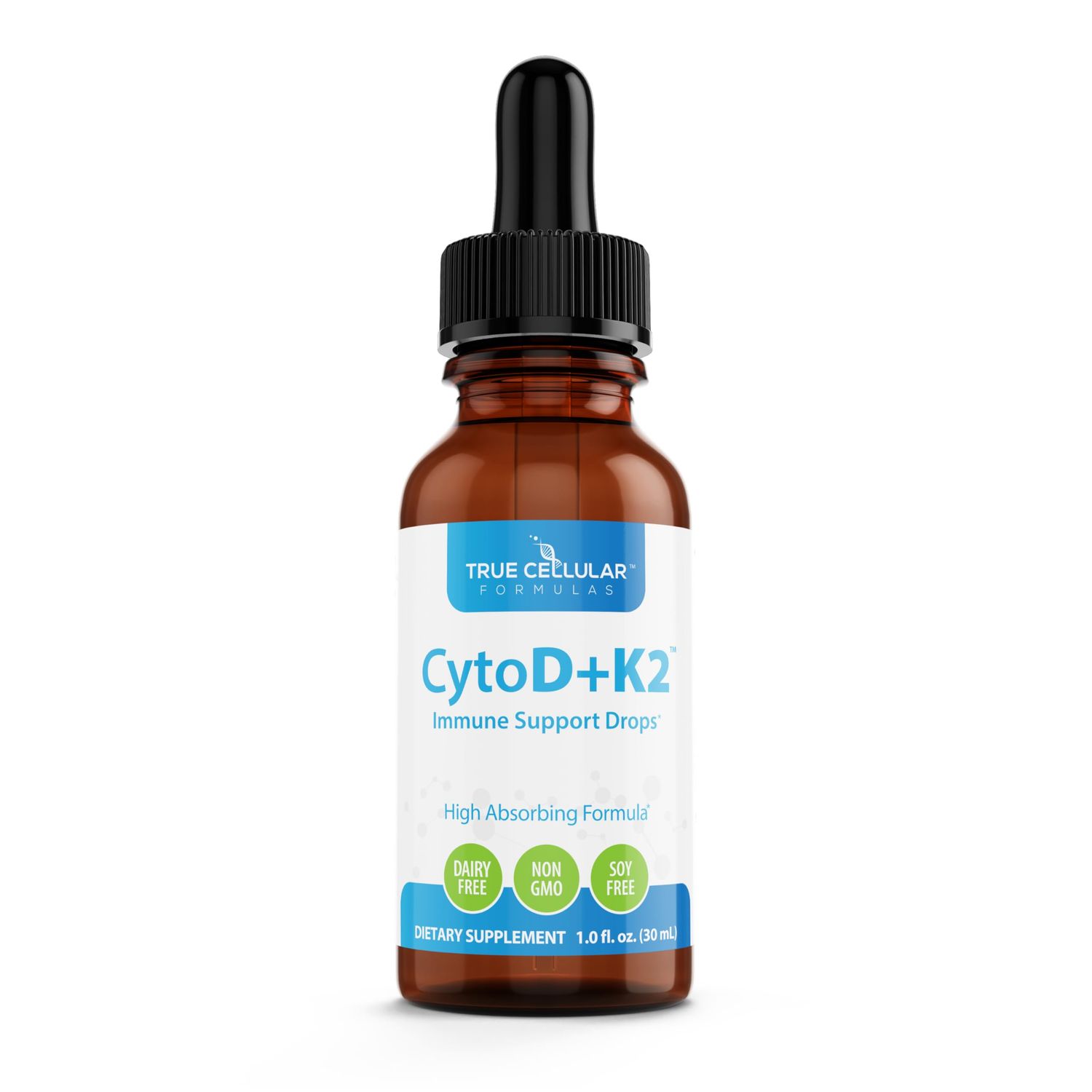 True Cellular Formulas CytoD+K2 1 FL OZ Vitamin D Vitamin K2 Organic Olive Oil Immune Support Drops 30 Servings