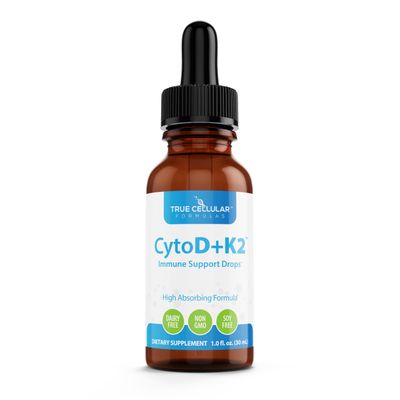 True Cellular Formulas CytoD+K2 1 FL OZ Vitamin D Vitamin K2 Organic Olive Oil Immune Support Drops 30 Servings