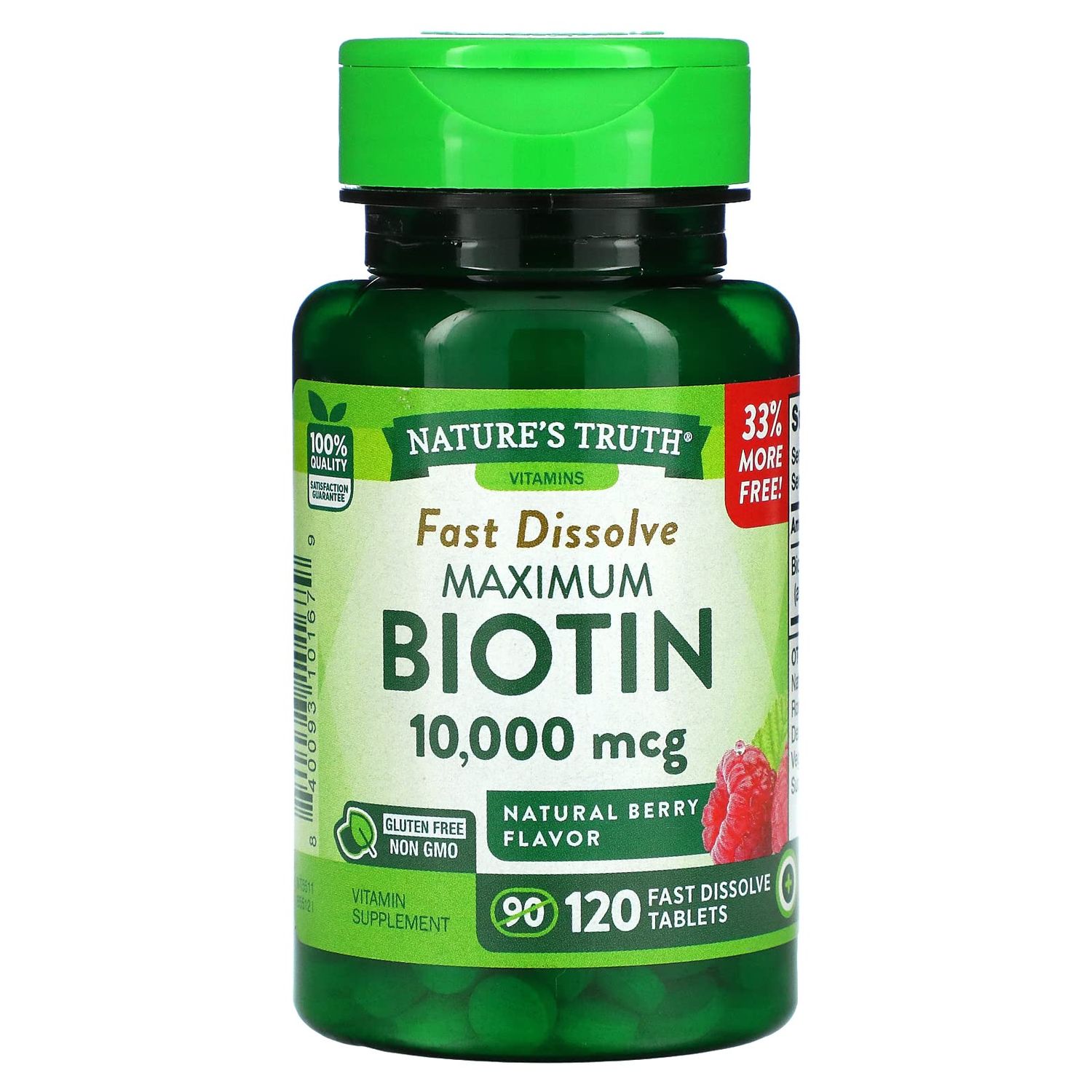 Nature&#39;s Truth Maximum Biotin 10,000 mg Fast Dissolve Tabs Berry - 120 ct, Pack of 2