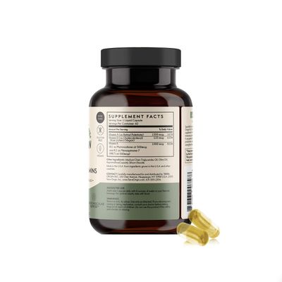 TERRA ORIGIN ADK Essential Vitamins - 60 High Potency Liquid Capsules, Vegan, Non-GMO, Gluten Free, Made in The USA.