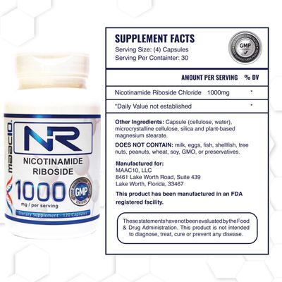 MAAC10 NR Nicotinamide Riboside 1000mg Serving | Third Party Lab Tested NAD+ Supplement | NMN Supplement Alternative.