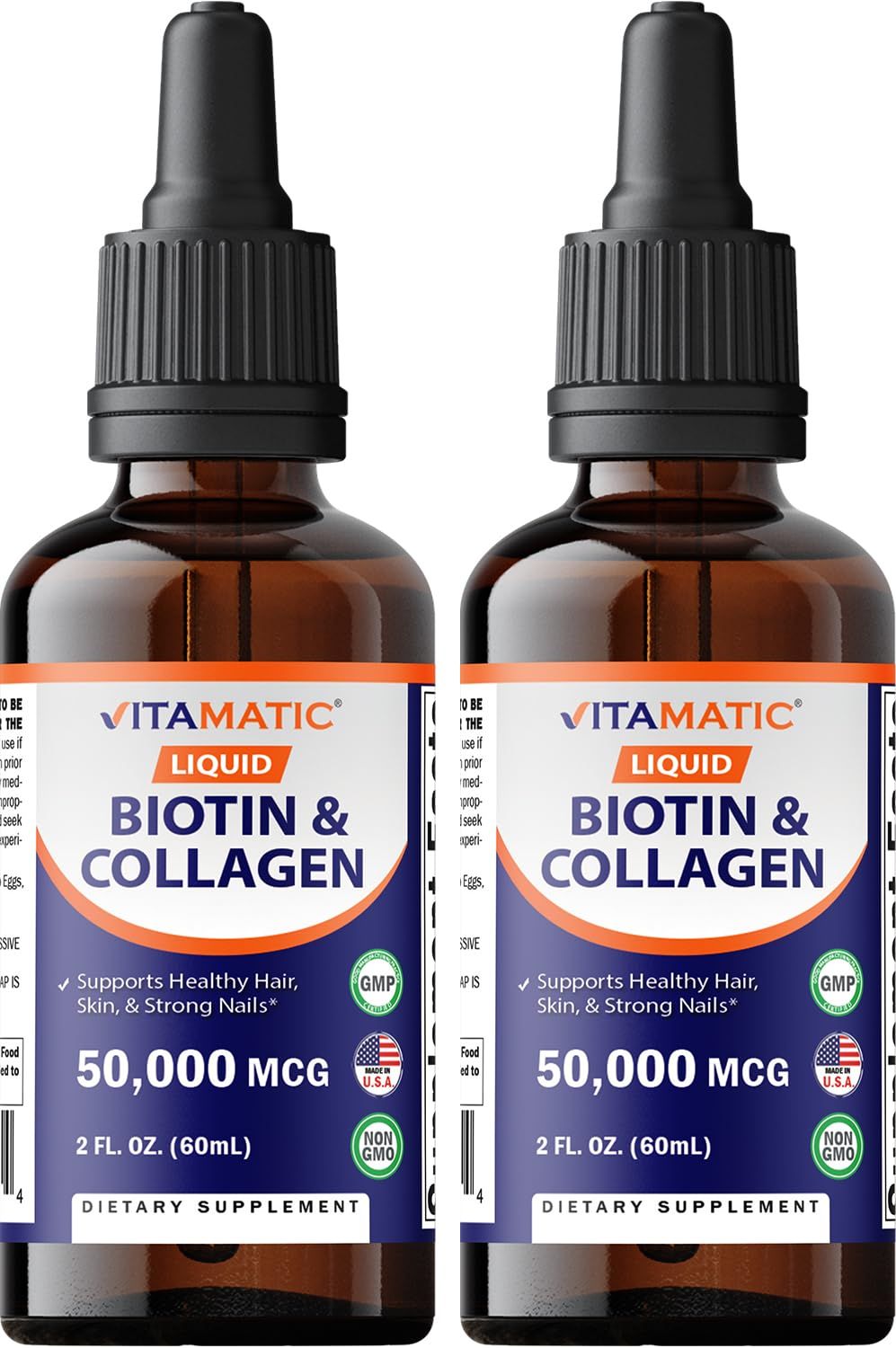 Vitamatic 2 Packs Liquid Biotin &amp; Collagen for Hair Growth - Women &amp; Men - Supports Glowing Skin, Healthy Hair &amp; Nail Growth (2Fl Oz)