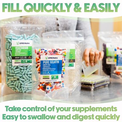XPRS Nutra Size 2 Empty Capsules - 100 Count Empty Gelatin Capsules - Empty Pill Capsules - DIY Capsule Filling - Pure Bovine Pill Capsules Empty Gel Caps (Multi Color)