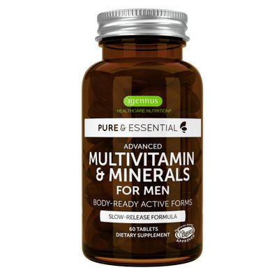 Methylated Men&#39;s Multivitamin, MTHFR Supplement with Active B-Vitamins, High Strength 2 a Day Multivitamin for Sustained Release, Added Lycopene, Clean Label, Non-GMO &amp; Vegan 60 Tablets, by Igennus
