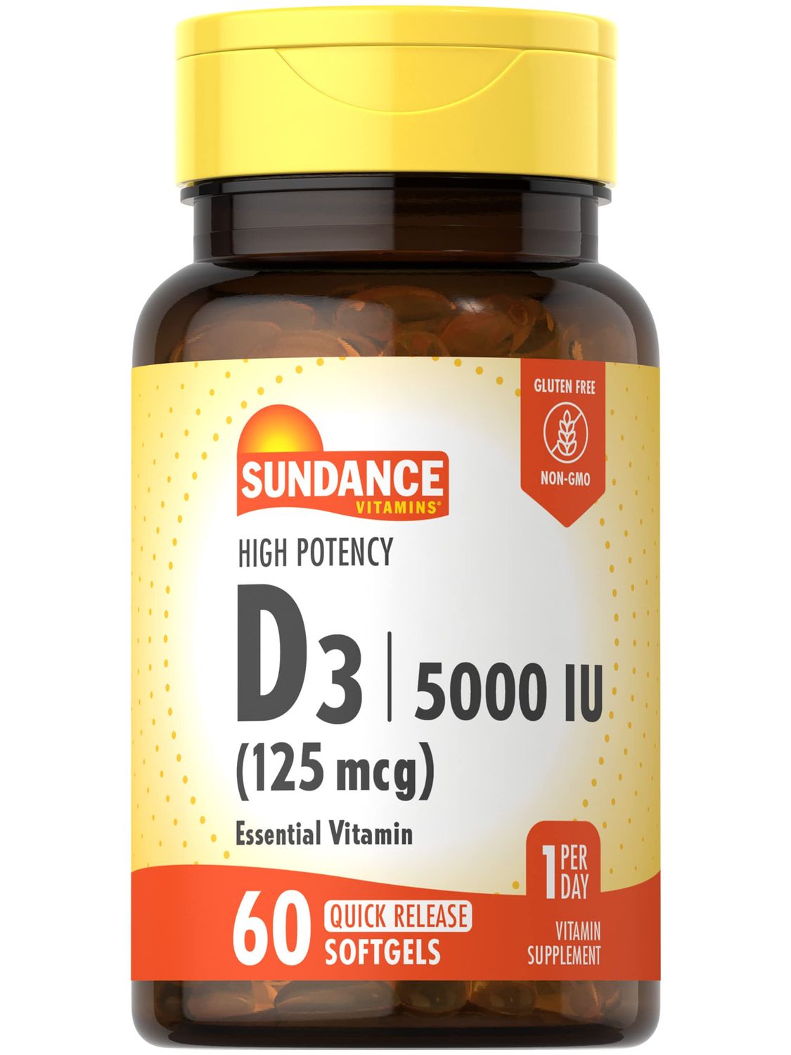 Sundance Vitamin D3 5,000 IU | 60 Quick Release Softgels | High Potency Essential Vitamin Supplement | Non-GMO and Gluten Free Supplement