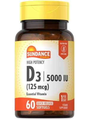 Sundance Vitamin D3 5,000 IU | 60 Quick Release Softgels | High Potency Essential Vitamin Supplement | Non-GMO and Gluten Free Supplement
