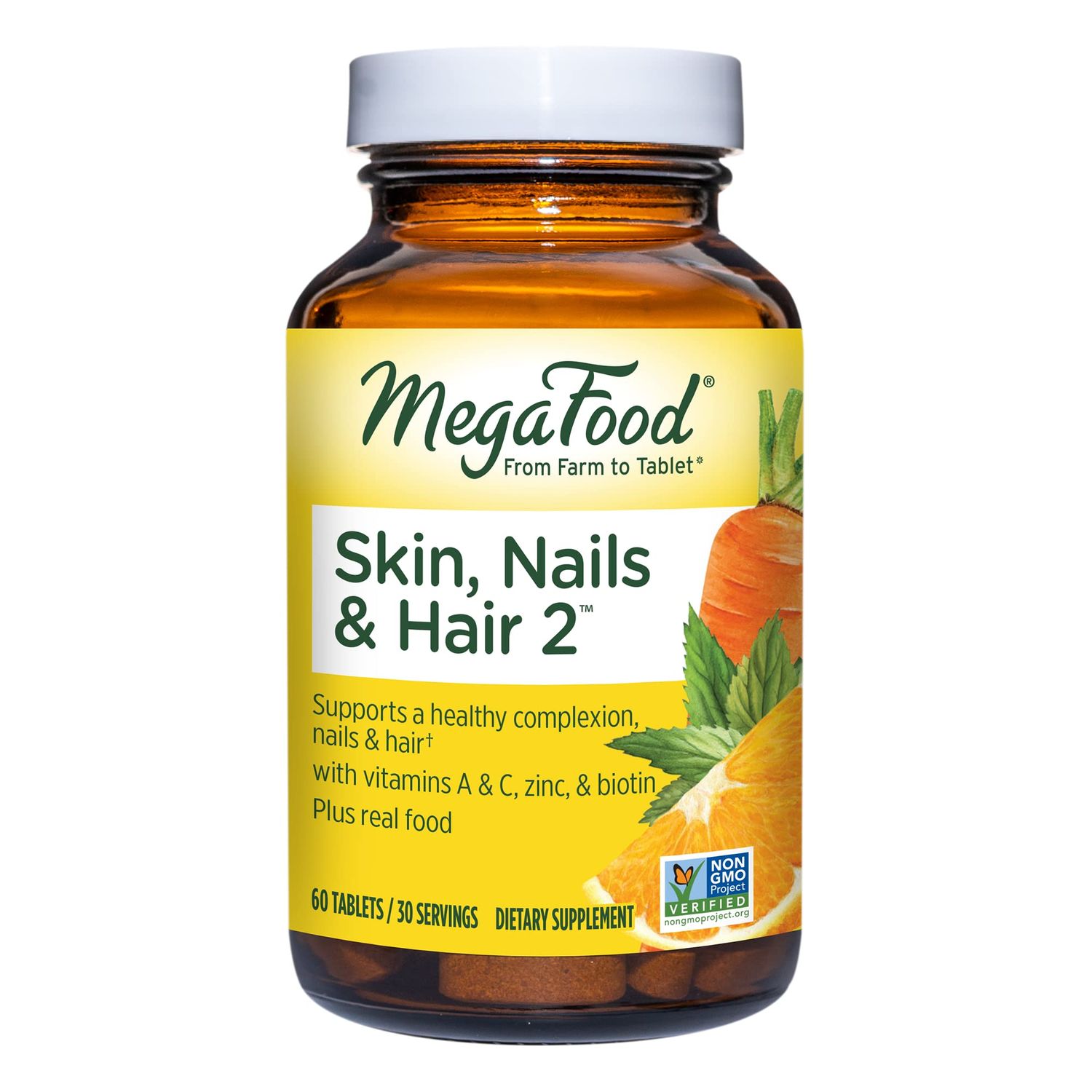 MegaFood Skin, Nails &amp; Hair 2 - Vitamins for Women &amp; Men - Biotin, Vitamin A, Vitamin C, Zinc, Vitamin B6, Vitamin E, Pantothenic Acid - Vegan - Made Without 9 Food Allergens - 60 Tabs (30 Servings)