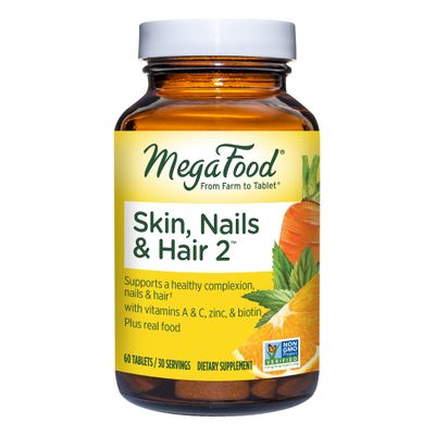 MegaFood Skin, Nails &amp; Hair 2 - Vitamins for Women &amp; Men - Biotin, Vitamin A, Vitamin C, Zinc, Vitamin B6, Vitamin E, Pantothenic Acid - Vegan - Made Without 9 Food Allergens - 60 Tabs (30 Servings)