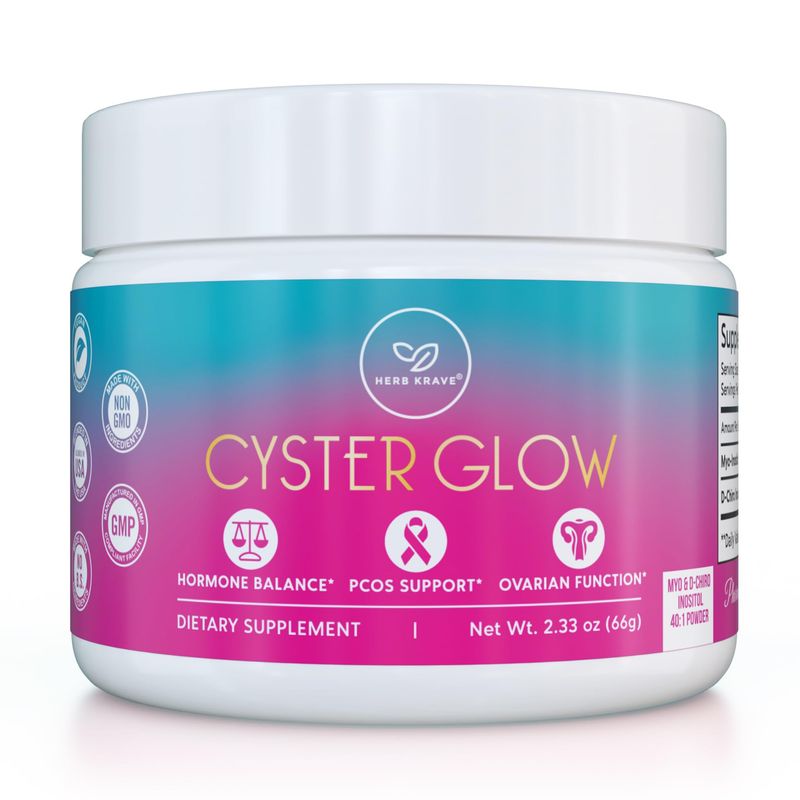 Herb Krave Cyster Glow Premium Myo-Inositol and D-Chiro Inositol Powder PCOS Supplement for Women -Ideal 40:1 Ratio-Hormone Balance, Fertility, Healthy Ovarian Function -Vitamin B8-30 Day Supply