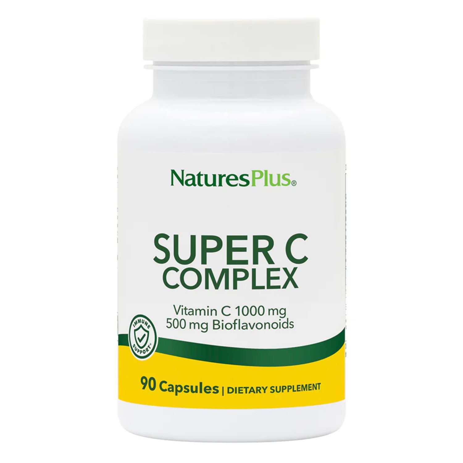 Natures Plus Super C Complex - 1000 mg Ascorbic Acid, 90 Vegetarian Capsules - High Potency Vitamin C Supplement, Antioxidant - Gluten-Free - 45 Servings