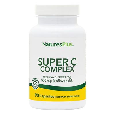 Natures Plus Super C Complex - 1000 mg Ascorbic Acid, 90 Vegetarian Capsules - High Potency Vitamin C Supplement, Antioxidant - Gluten-Free - 45 Servings