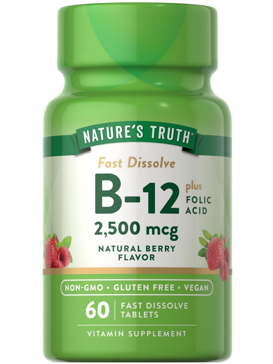 Nature&#39;s Truth B12 Vitamin | 60 Sublingual Tablets | 2500 mcg | Vegan, Non-GMO &amp; Gluten Free