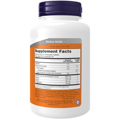 NOW Foods Supplements, GABA (Gamma-Aminobutyric Acid), Neurotransmitter Support*, Orange Flavor, 90 Chewables
