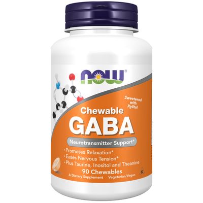 NOW Foods Supplements, GABA (Gamma-Aminobutyric Acid), Neurotransmitter Support*, Orange Flavor, 90 Chewables