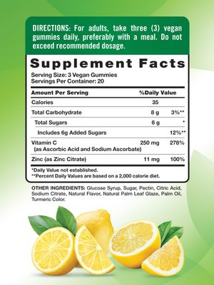 Nature's Truth Vitamin C Gummies with Zinc for Adults | 60 count | Immune Support | Vegan, Non GMO &amp; Gluten Free Supplement