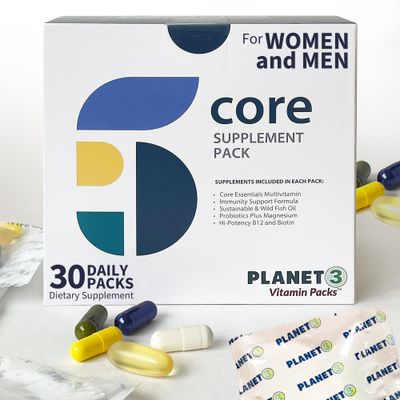 Planet 3 Vitamin Packs, Daily Vitamins for Immune, Energy, Heart &amp; Vision Support | Multivitamins, Vitamin D, Probiotics, Omega 3, Methyl B12 | Core Supplements for Women and Men | 30 Daily Packs