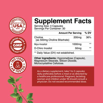 Myo-Inositol &amp; D-Chiro Inositol Capsules - Choline Inositol Supplement for Cycle and Fertility Support - Womens Hormone Balance Supplement with Myo &amp; D-Chiro Inositol Plus Choline Bitartrate