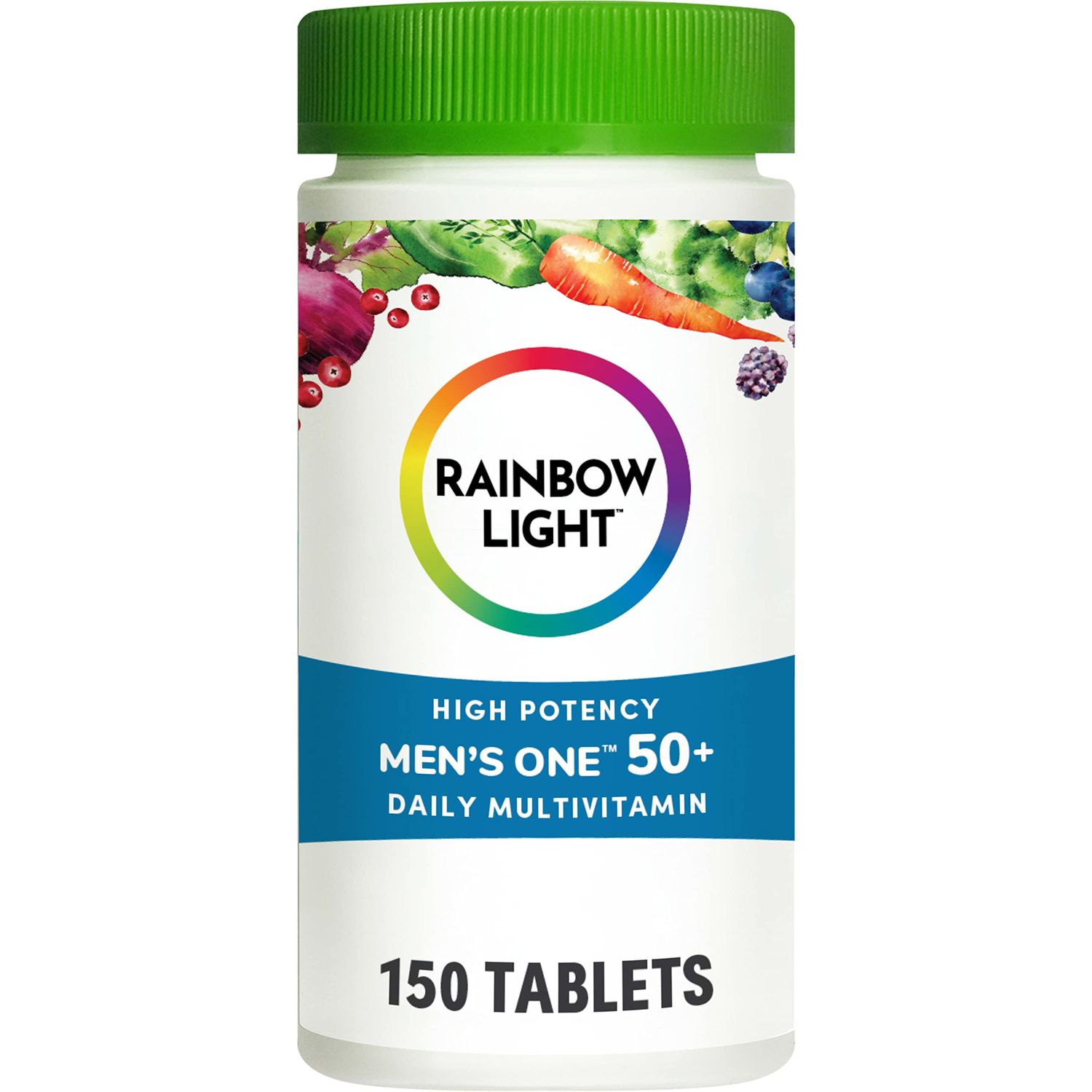 Rainbow Light Multivitamin for Men 50+, Vitamin C, D &amp; Zinc, Probiotics, Men&#39;s One 50+ Multivitamin Provides High Potency Immune Support, Non-GMO, Vegetarian, 150 Tablets