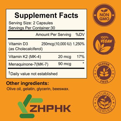 ZHPHK Vitamin K2 D3 Supplements 10,000iu, Vitamin K2 (20mcg MK-4 &amp; 90mcg MK-7), Vitamin D3 for Optimal Calcium Absorption Support Immune, Heart, Joint, Teeth &amp; Bone Health, Gluten Free, 120 Softgels